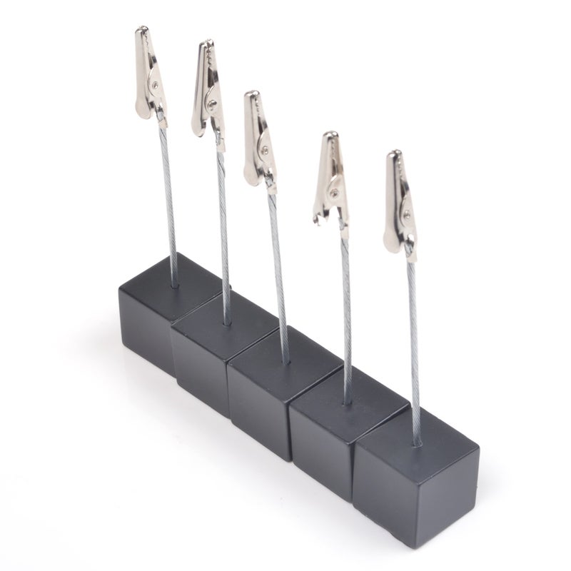 Cosmos 5 Pcs Cube Base Memo Clips Holder with Alligator Clip Clasp for Displaying Number Cards Name Cards Photos (Black) - Image 1